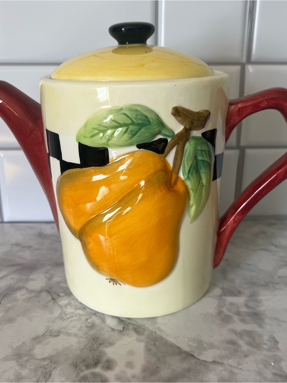 Enesco Vintage Ceramic Fruit Teapot | Embossed Pear Design